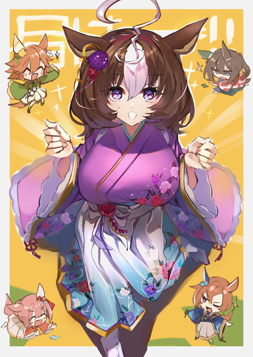 5girls, absurdres, admire_vega_(lucky_star_in_the_sky)_(umamusume), admire_vega_(umamusume), ahoge, animal_ears, blue_jacket, blush