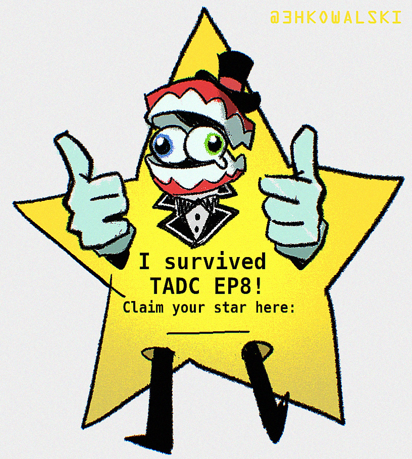 1boy, 3hkowalski, black_hat, blue_eyes, caine_(the_amazing_digital_circus), commentary, double_thumbs_up, english_commentary, green_eyes, hat, heterochromia, male_focus, solo, star_(symbol), star_costume, teeth, the_amazing_digital_circus, thumbs_up, top_hat