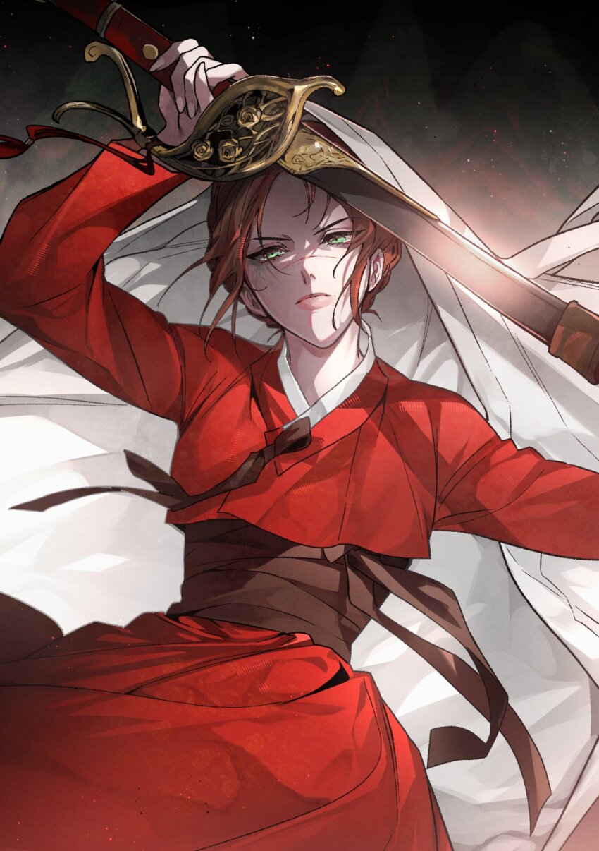 1girl, alternate_costume, black_sash, cdgm000, commentary, crop_top, green_eyes, highres