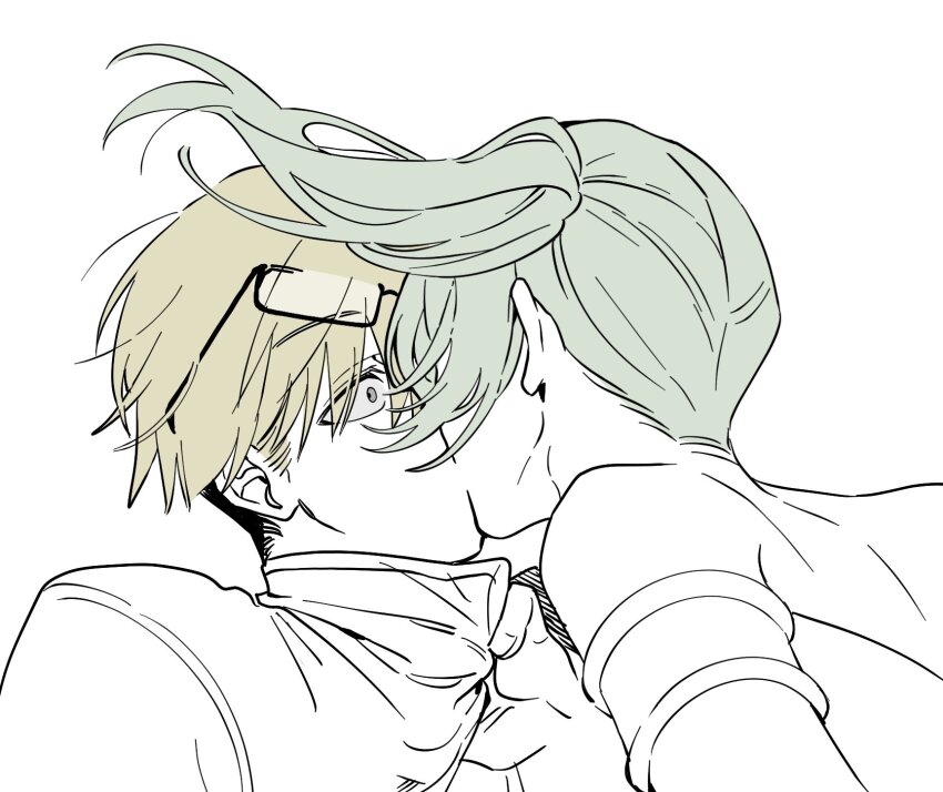 1boy, 1girl, blonde_hair, commentary_request, french_kiss, glasses, green_hair, hetero, hh123145, highres, kiss, korean_commentary, land_(sousou_no_frieren), long_hair, short_hair, sousou_no_frieren, ubel_(sousou_no_frieren), yellow_eyes