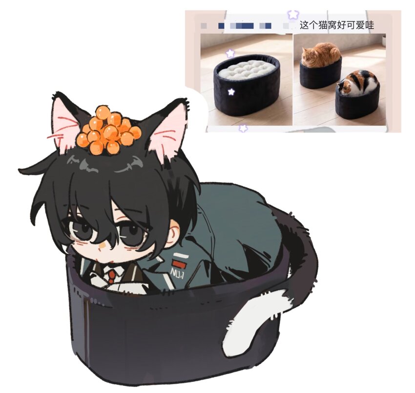 1boy, animal_ears, black_coat, cat_boy, cat_ears, cat_tail, chengnnnan, closed_mouth