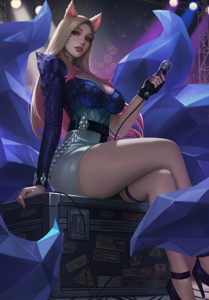 1girl, absurdres, ahri_(league_of_legends), cielle_h, commission, commissioner_upload, confetti, crossed_legs