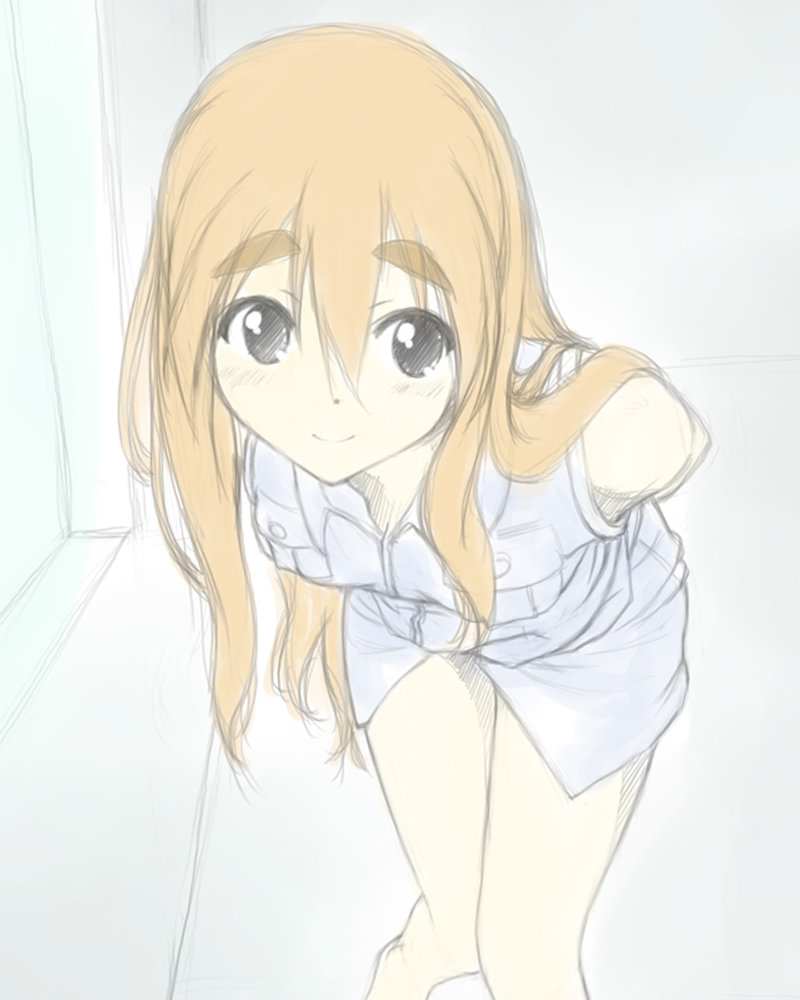 00s, 1girl, arms_behind_back, bottomless, brown_hair, dancho_(danch), female_focus, k-on!