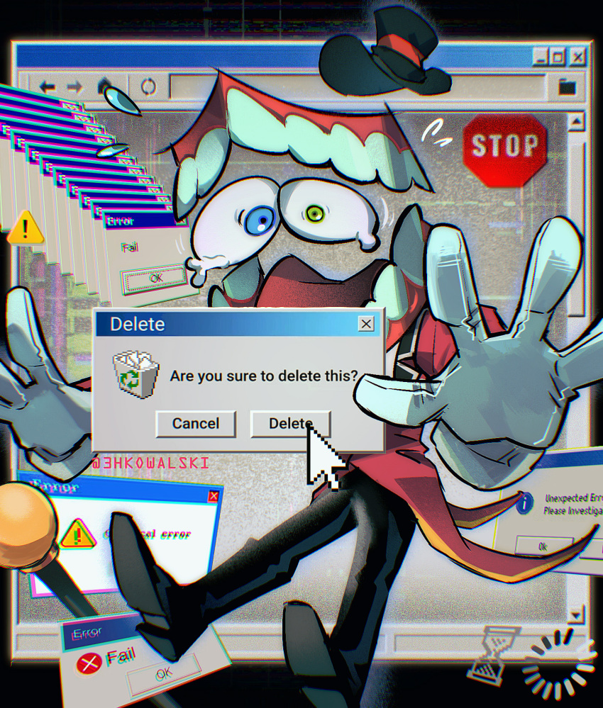 1boy, 3hkowalski, blue_eyes, caine_(the_amazing_digital_circus), commentary, cursor, detached_eyes, english_commentary