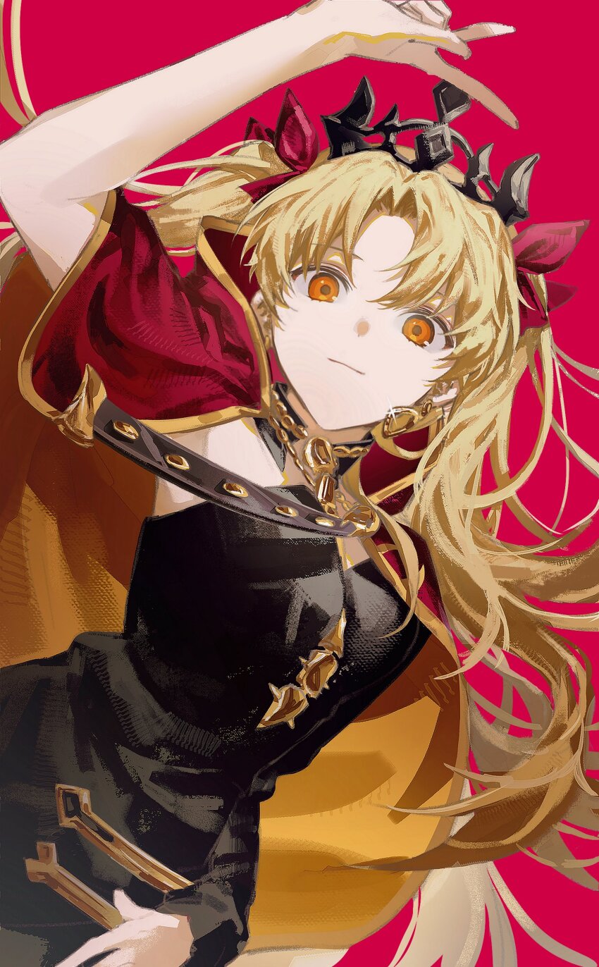 1girl, blonde_hair, cape, crown, earrings, ereshkigal_(fate), fate/grand_order, fate_(series)