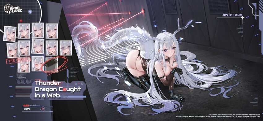 1girl, all_fours, artist_request, ass, azur_lane, bare_shoulders, black_boots, black_gloves