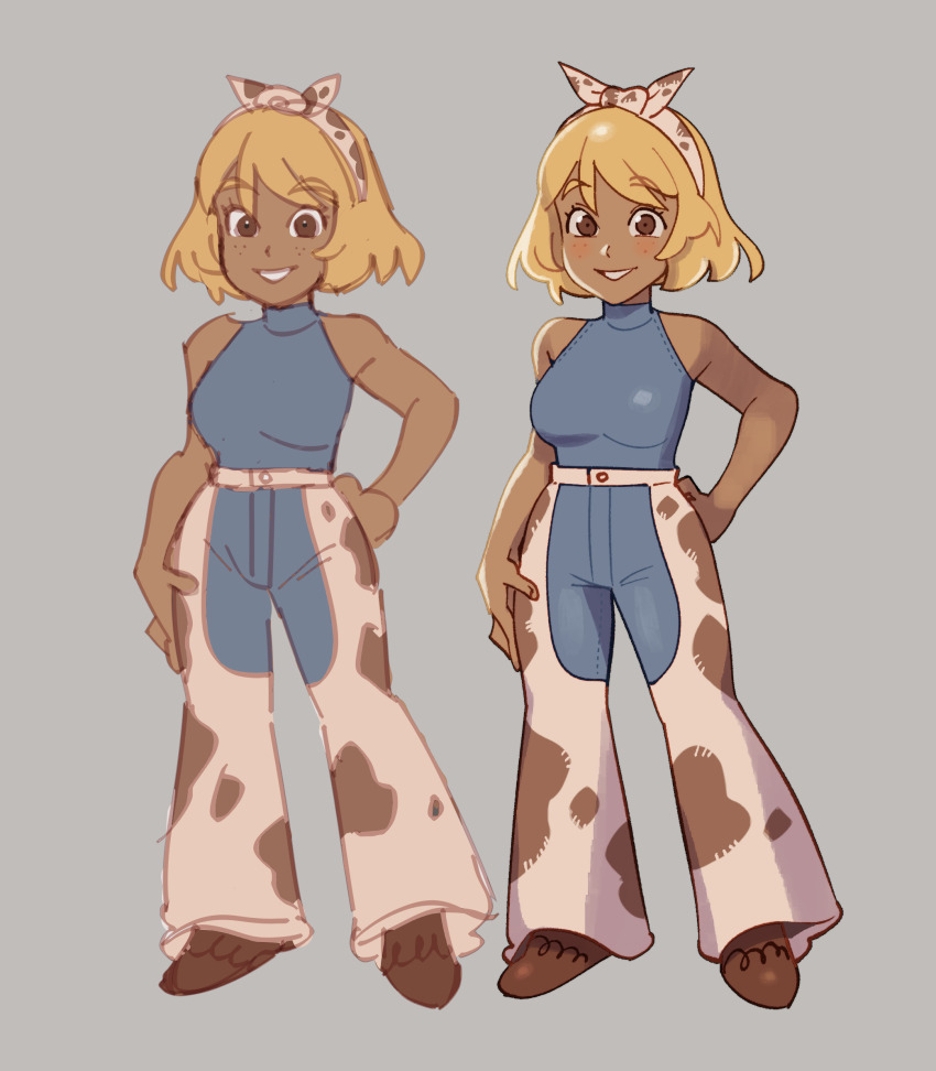 1girl, animal_print, blonde_hair, blush, breasts, chaps, cow_print, cowgirl_(western)