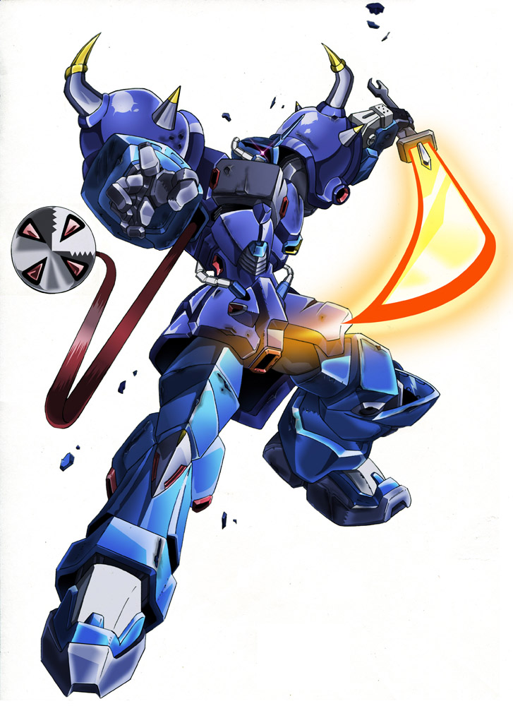battle, cable, commentary_request, debris, energy_beam, energy_sword, glowing, gundam, gundam_f91_formula_report_0122, holding, holding_sword, holding_weapon, mecha, mecha_focus, mobile_suit, neo_zeon, no_humans, one-eyed, oro_(0117002), red_eyes, rf_gouf, robot, science_fiction, shoulder_spikes, solo, spikes, sword, weapon, white_background