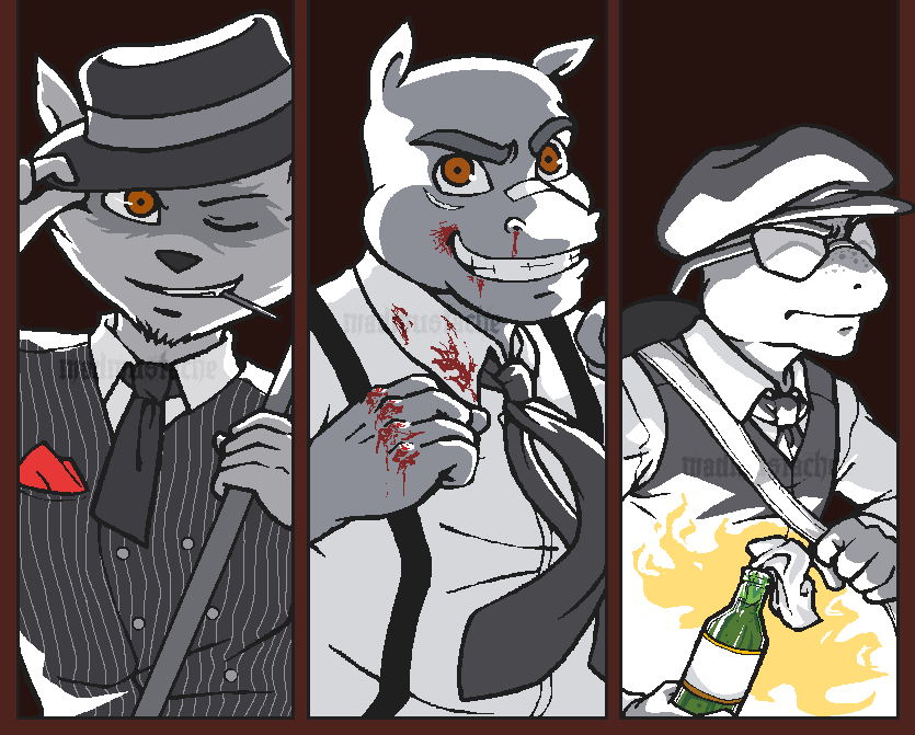 3boys, bandaid, bandaid_on_face, bandaid_on_nose, bentley_(sly_cooper), blood, blood_on_clothes, blood_on_face