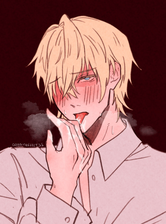 1boy, collared_shirt, dreameffectss, elbert_greetia, ikemen_(series), licking, licking_hand, maroon_background