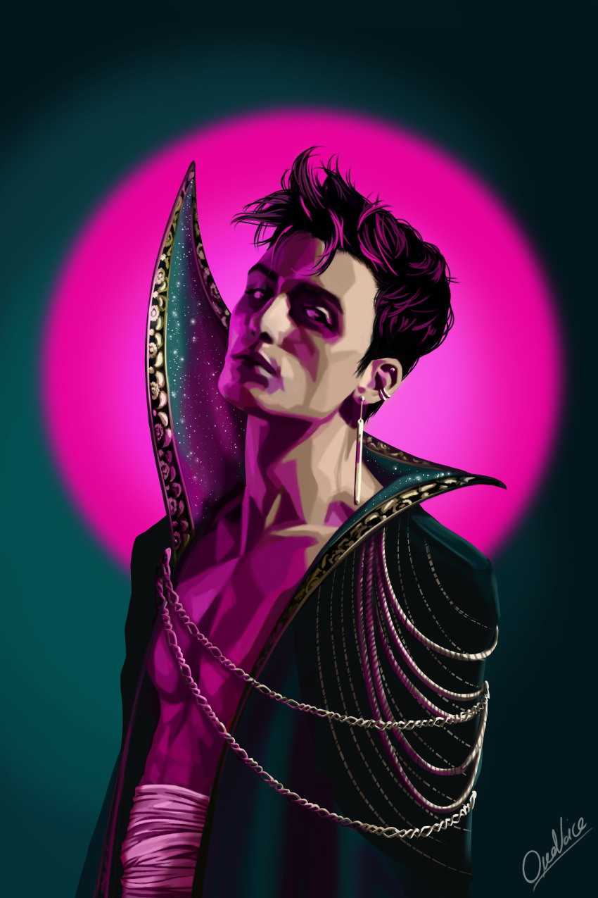 1boy, absurdres, adam's_apple, black_hair, cheekbones, cloak, collarbone, drawfee