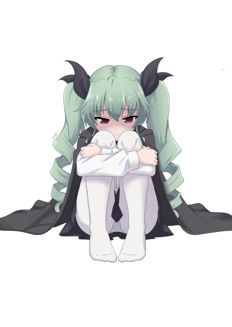 1girl, anchovy_(girls_und_panzer), anzio_school_uniform, black_cape, black_ribbon, cape, drill_hair, girls_und_panzer