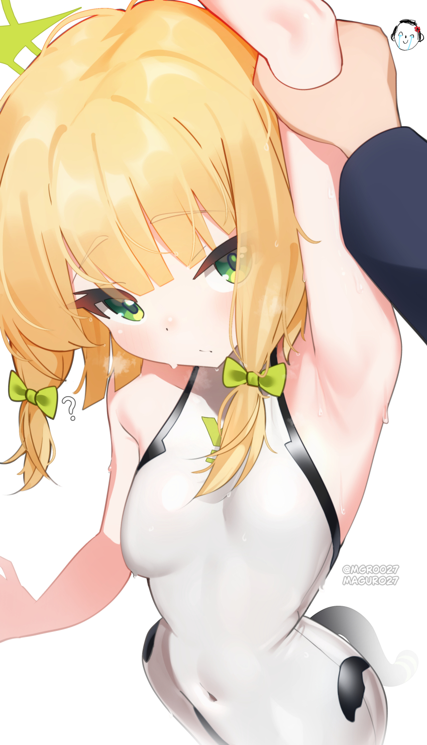 absurdres, armpits, blonde_hair, blue_archive, bodysuit, breasts, close-up, fake_tail