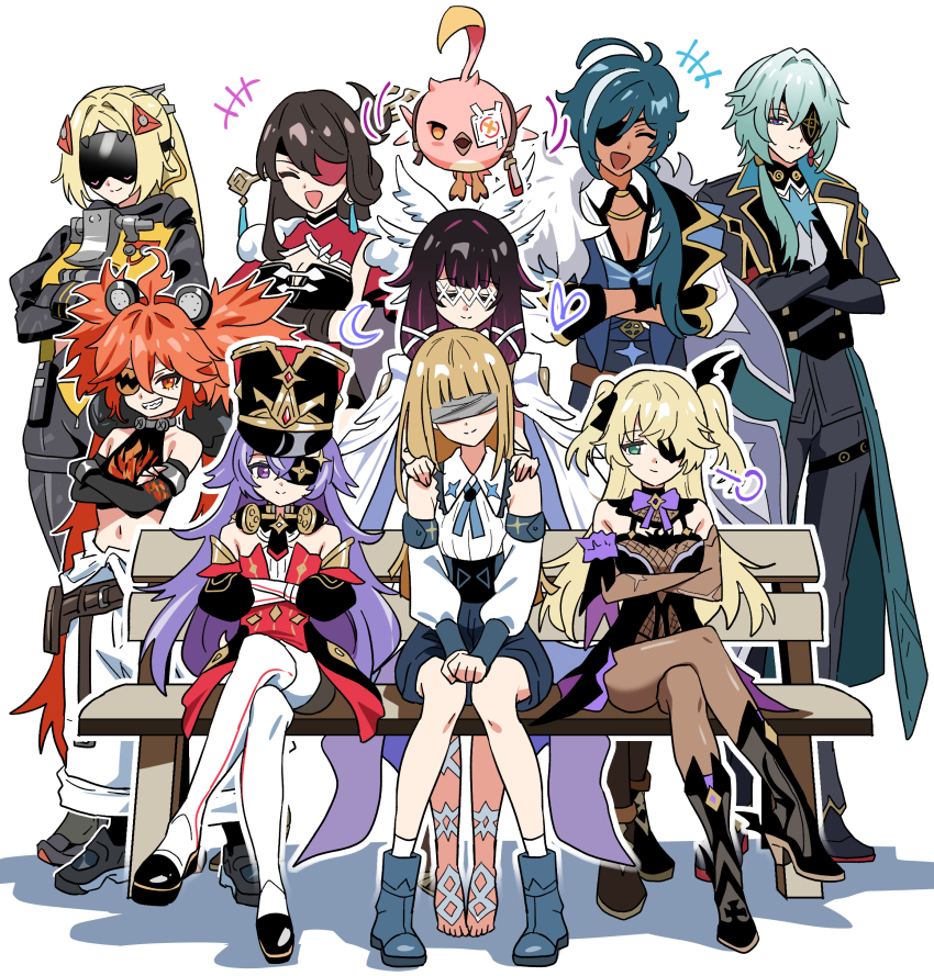 +++, 2boys, 6+girls, ^_^, absurdres, ahoge, anaxa_(honkai:_star_rail), animal_ears