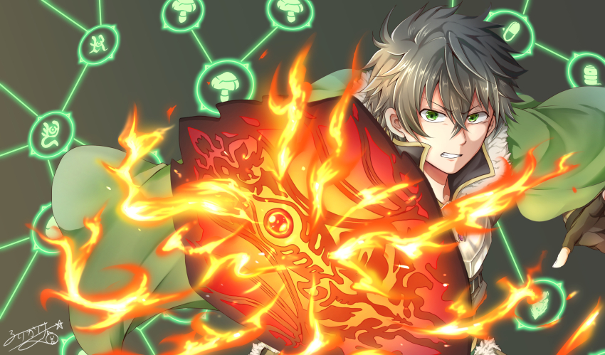 1boy, absurdres, armor, artist_name, belt, black_belt, black_gloves, black_hair