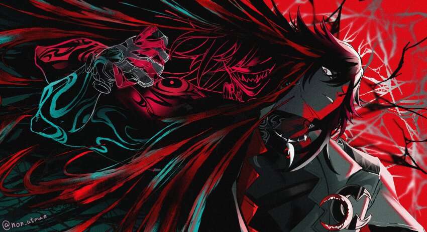 1boy, absurdres, ashveil_(honkai:_star_rail), bracelet, commentary, crescent, crescent_pin, dual_persona