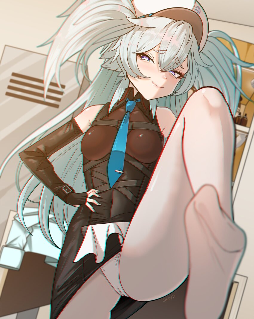 1boy, absurdres, alternate_costume, bilingual_commentary, black_dress, black_gloves, blue_necktie, breasts