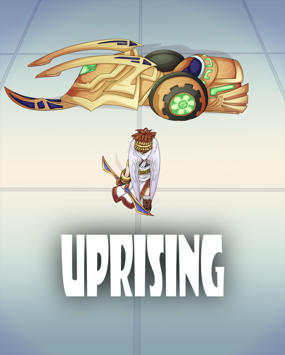 1boy, akira_(manga), akira_movie_poster, angel, angel_wings, bow_(weapon), brown_hair, commentary