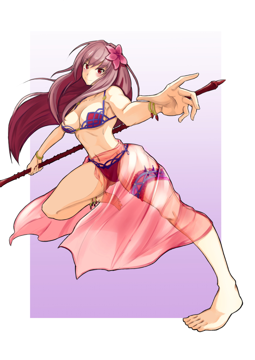 1girl, absurdres, barefoot, bikini, bracelet, breasts, chaldea_summer_memory, commentary