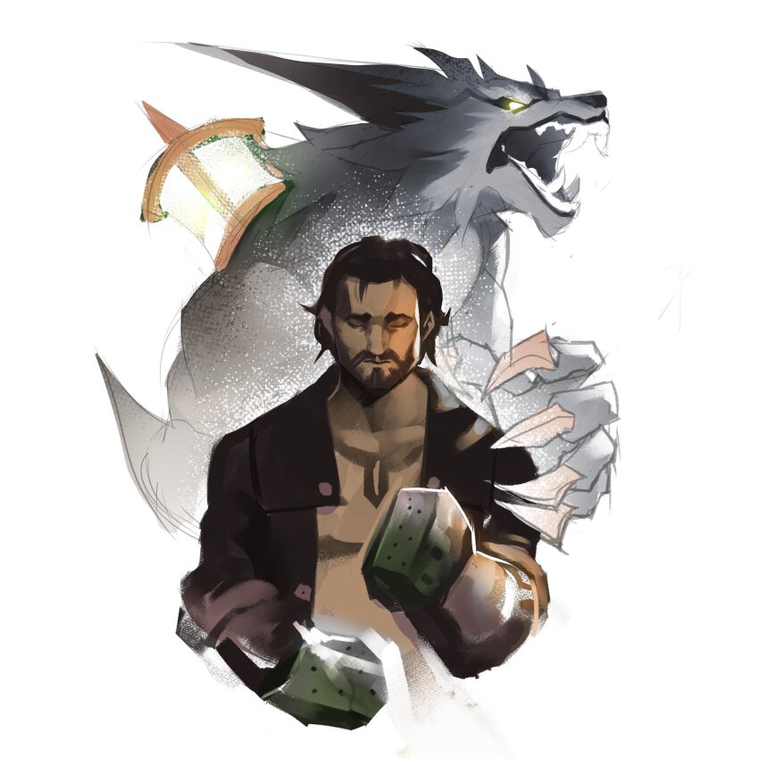 2boys, animal_ears, arcane:_league_of_legends, beard, brown_jacket, claws, closed_eyes, collarbone