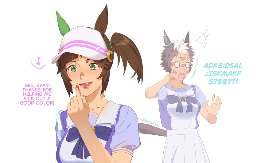 2girls, ^^^, absurdres, after_kiss, animal_ears, blush, bow, bowtie