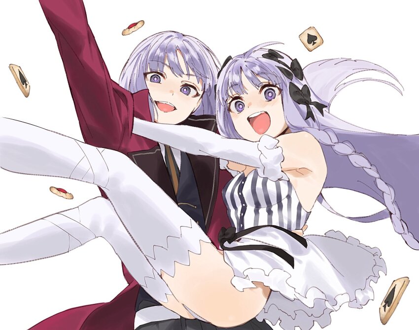 1boy, 1girl, arm_up, breasts, clinging, coat, commentary_request, cookie