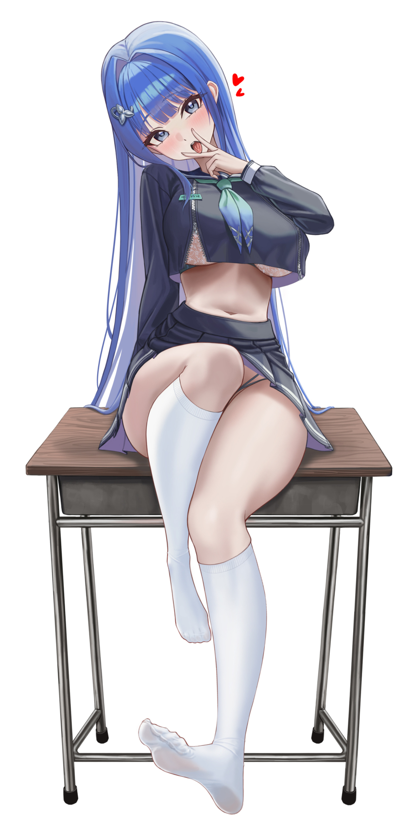 1girl, absurdres, aqua_neckerchief, arcana_(fortune_mate)_(nikke), arcana_(nikke), blue_eyes, blue_hair, blue_serafuku