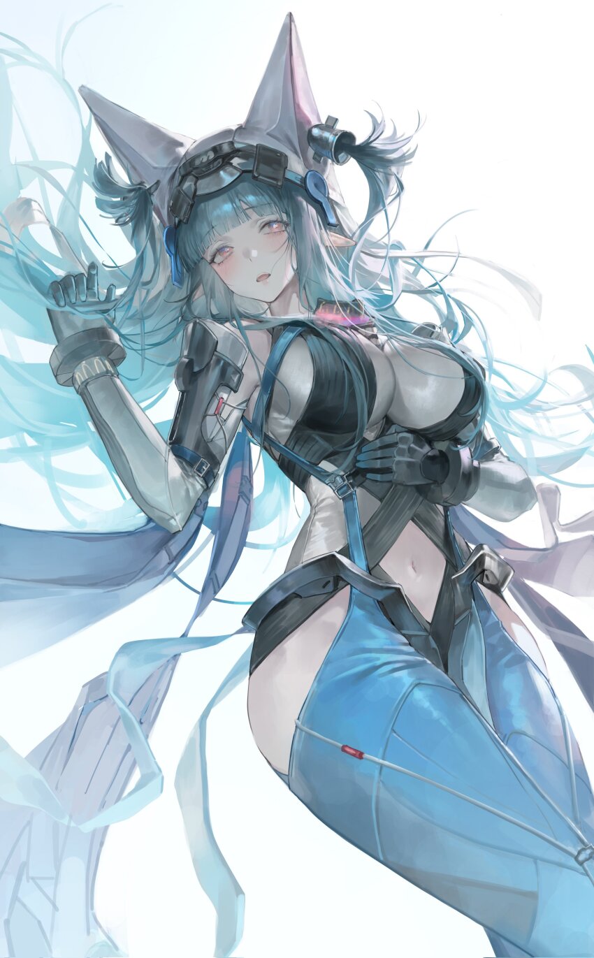 00608d, 1girl, absurdres, arknights, arknights:_endfield, blue_hair, blunt_bangs, bodysuit