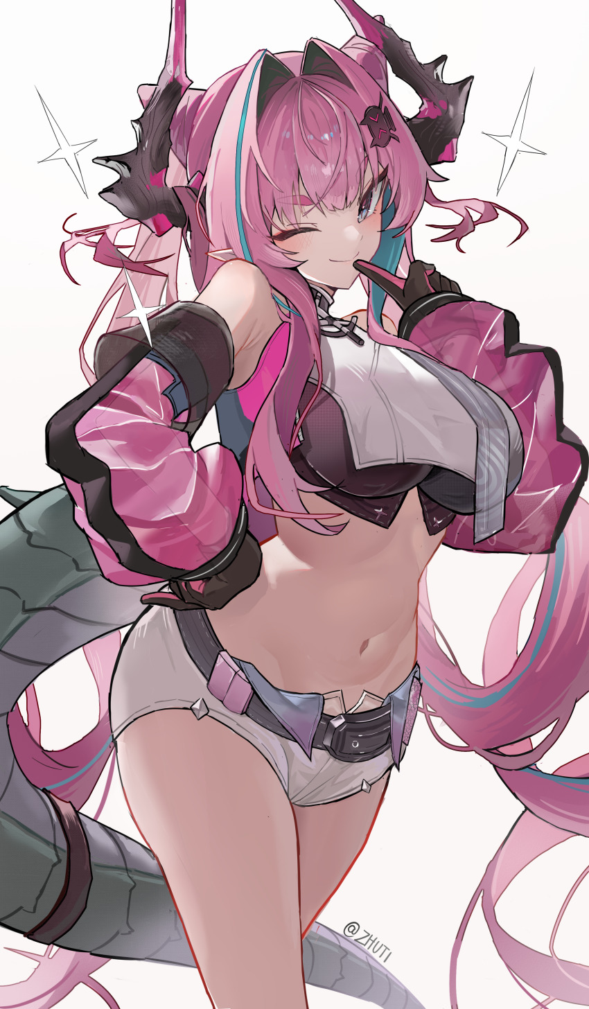 1girl, absurdres, arknights, arknights:_endfield, cowboy_shot, detached_sleeves, dragon_girl, dragon_horns