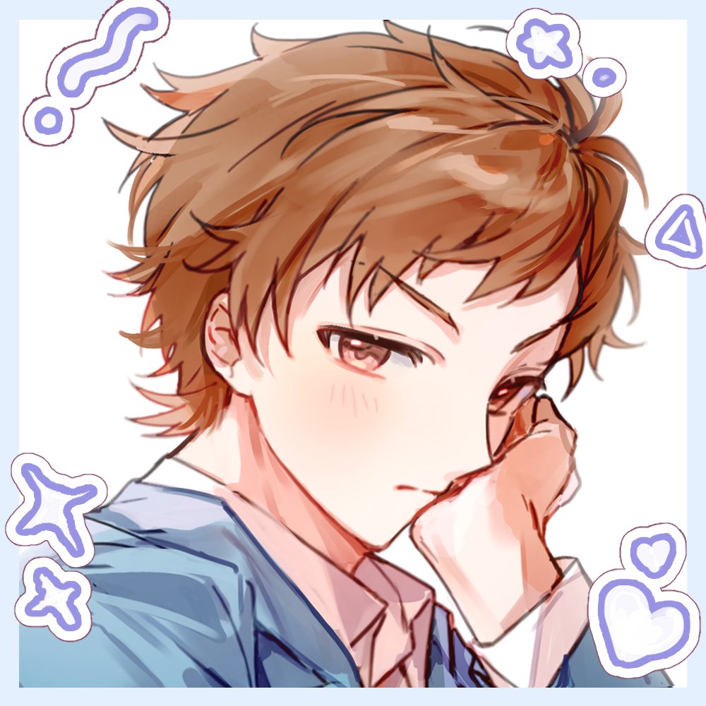 1boy, angry, blazer, blue_border, blush, border, brown_eyes, brown_hair