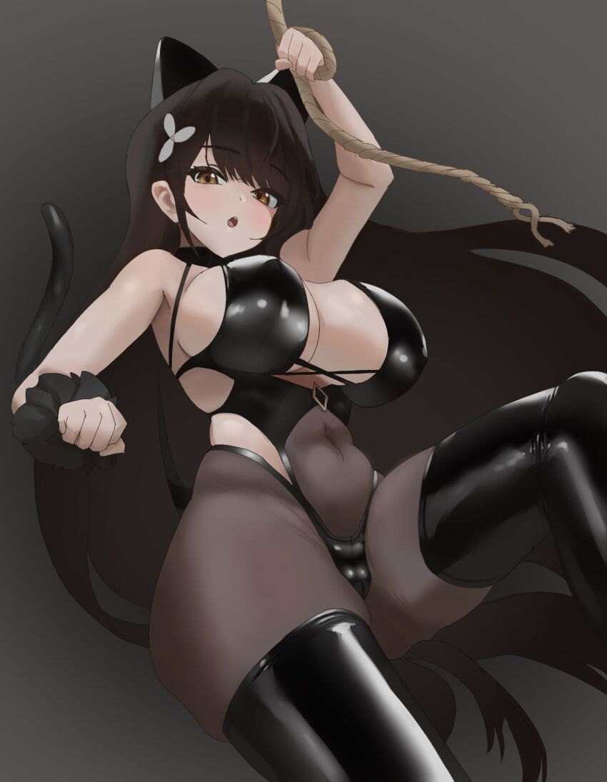 1girl, animal_ears, azur_lane, black_hair, black_thighhighs, blush, breasts, cat_ears