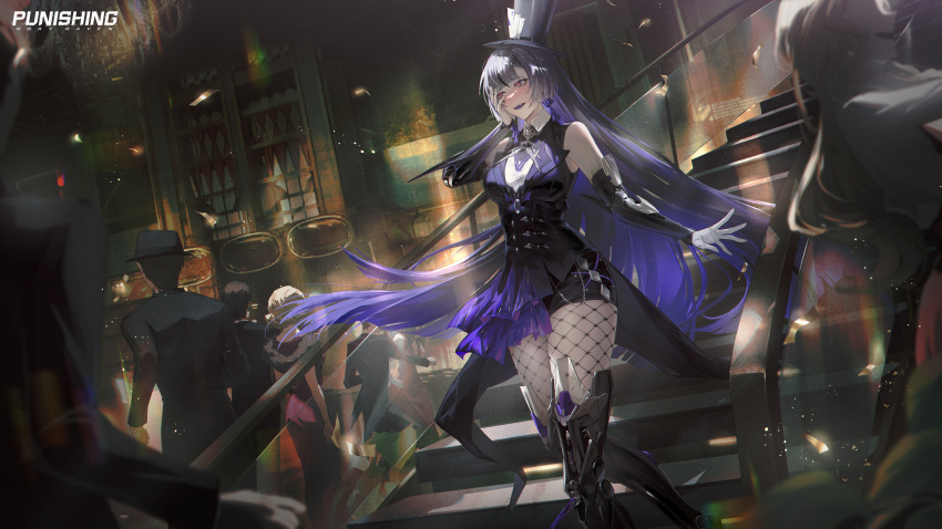 2boys, 3girls, :d, absurdres, akiyadol, black_hair, black_hat, black_shorts