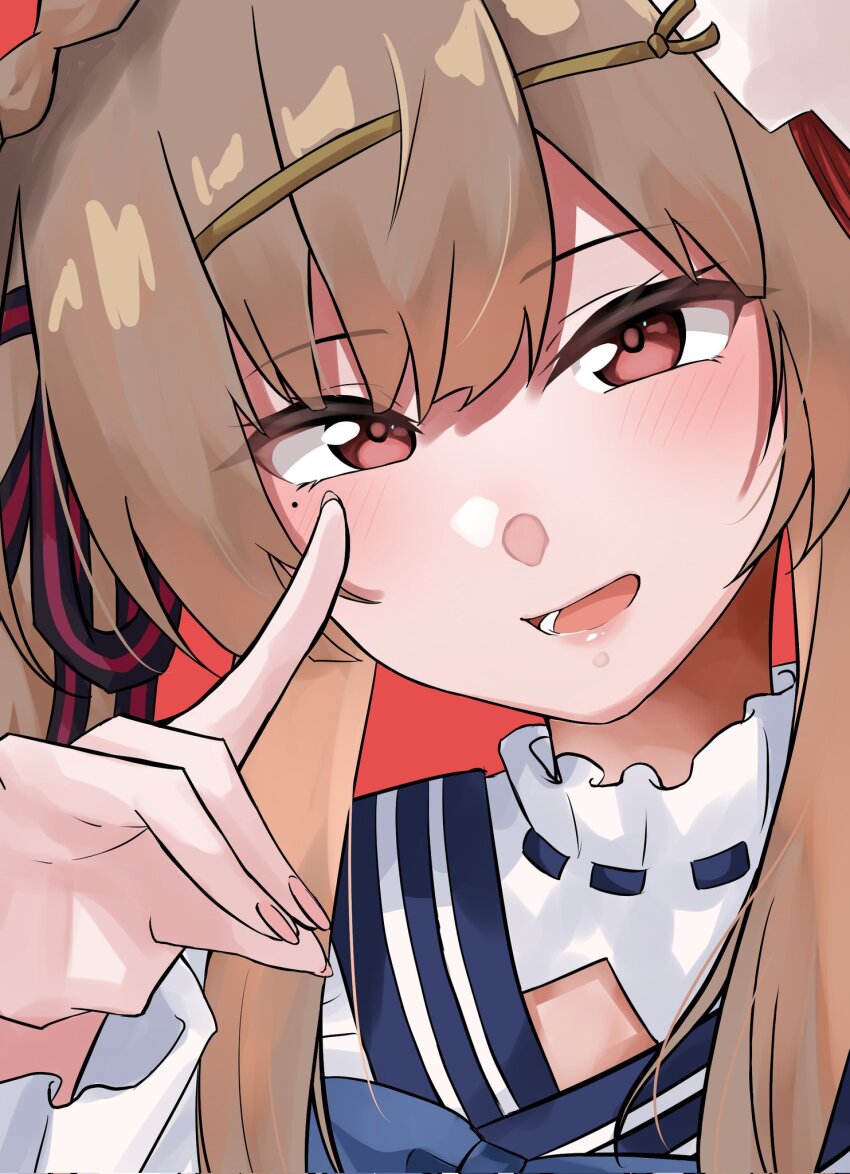 1girl, blue_bow, blue_bowtie, blush, bow, bowtie, braid, brown_hair