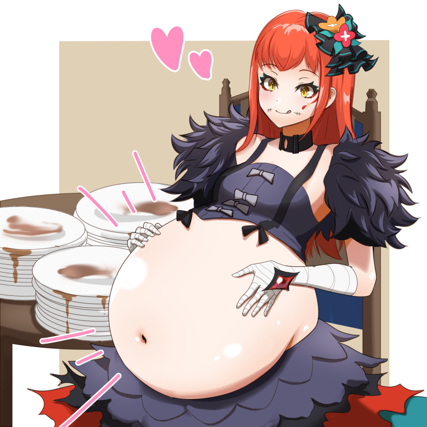 1girl, akane_manpuku, big_belly, fire_emblem, fire_emblem_engage, heartnintendo, nintendo, orange_hair
