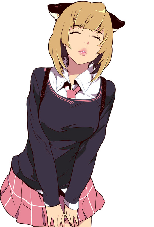 1girl, animal_ears, blonde_hair, breasts, choi_dal_dal, closed_eyes, female_focus, girls_of_the_wild's, simple_background, skirt, solo, sweater, tagme, white_background