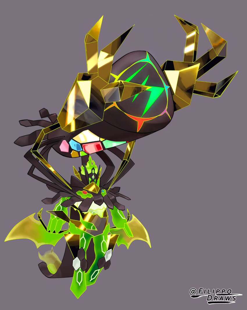 commentary, english_commentary, filippodraws, full_body, fusion, gen_6_pokemon, gen_7_pokemon, grey_background