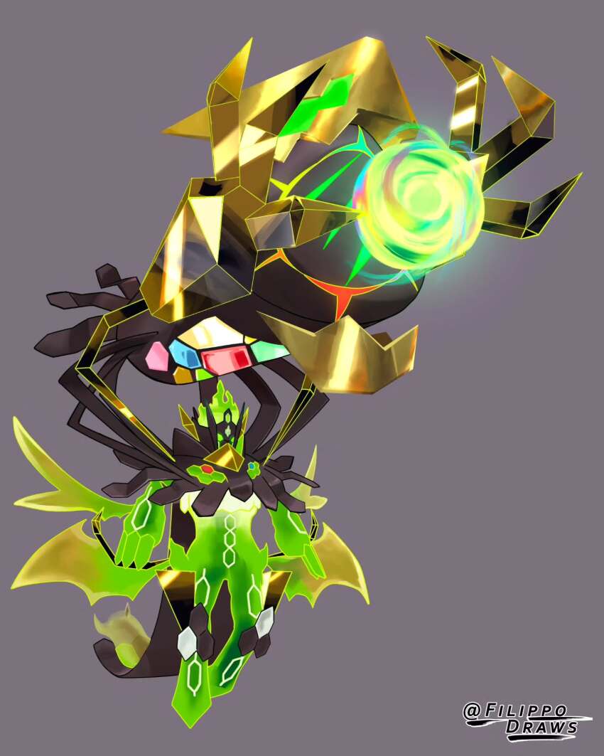 commentary, energy_ball, english_commentary, filippodraws, full_body, fusion, gen_6_pokemon, gen_7_pokemon