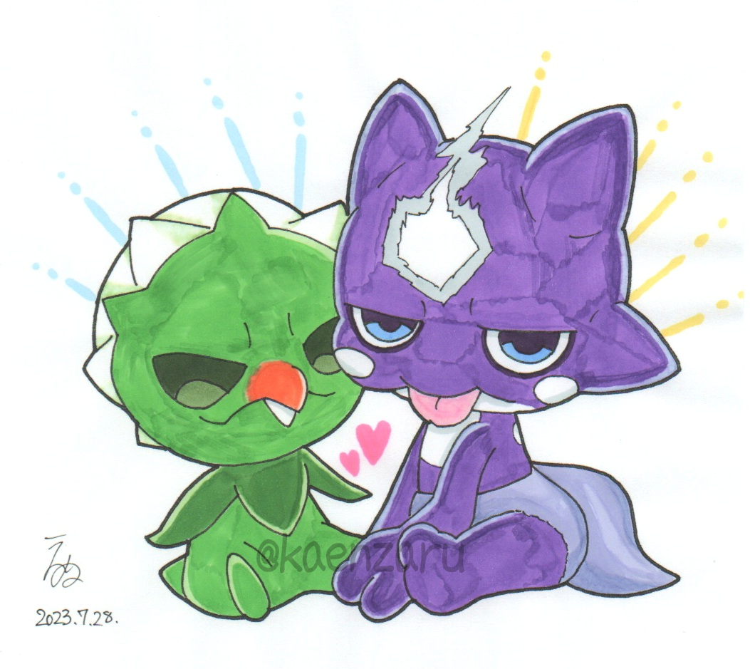 capsakid, closed_mouth, commentary_request, dated, gen_8_pokemon, heart, kaenzaru, nintendo