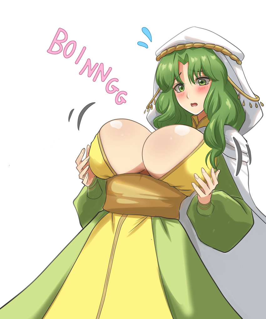 1girl, akane_manpuku, alternate_breast_size_(larger), blush, breast_expansion, fire_emblem, fire_emblem:_thracia_776, green_eyes