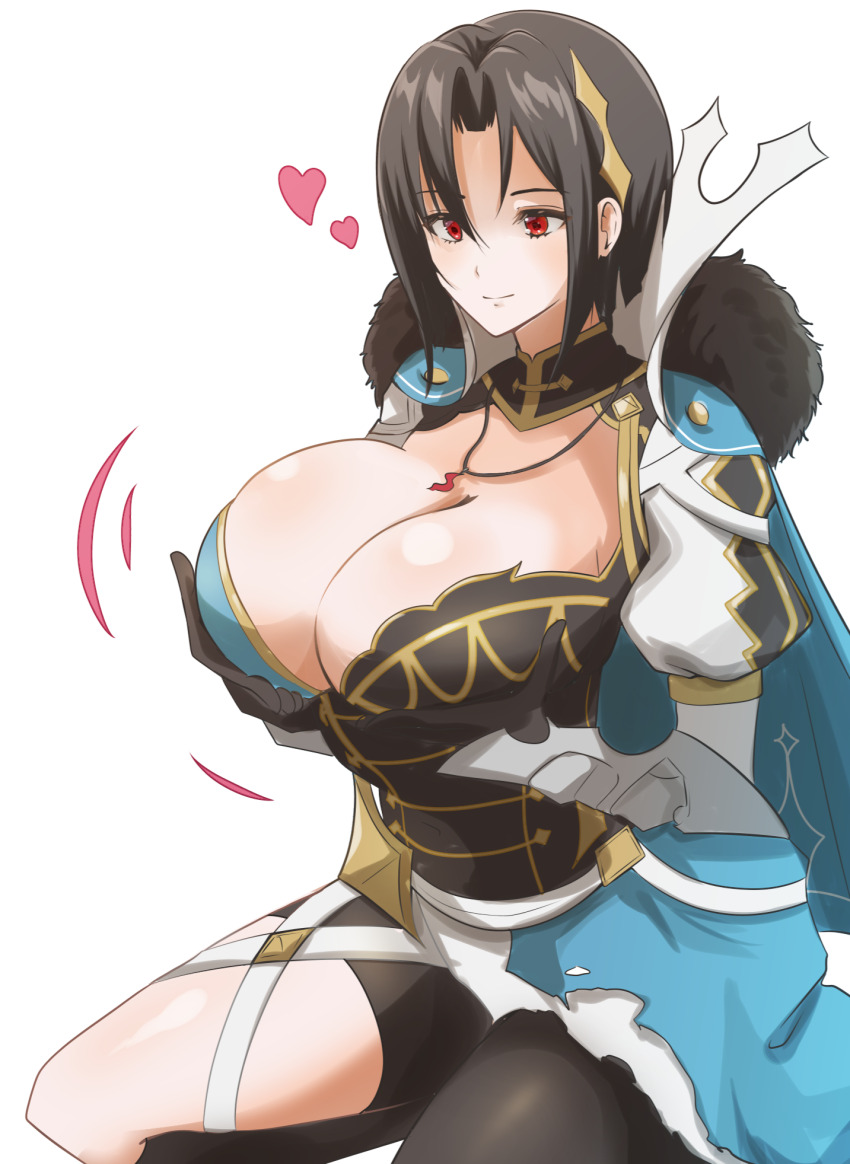 1girl, akane_manpuku, black_hair, breast_expansion, breasts, cleavage, fire_emblem, fire_emblem_engage, heart, large_breasts, nel_(fire_emblem), nintendo, red_eyes, solo, tagme, vore, weight_gain