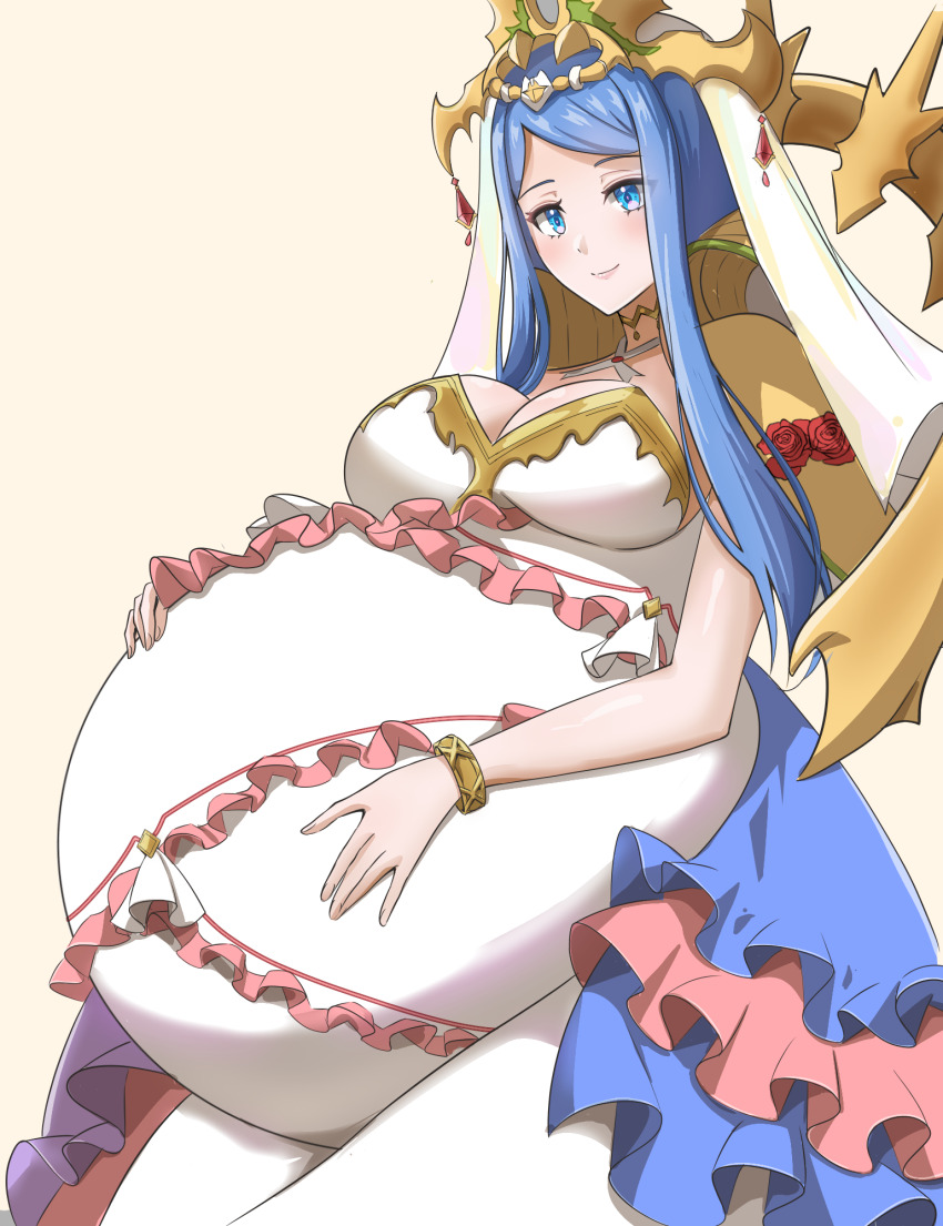 2girls, akane_manpuku, big_belly, blue_hair, breasts, cleavage, dress, fire_emblem