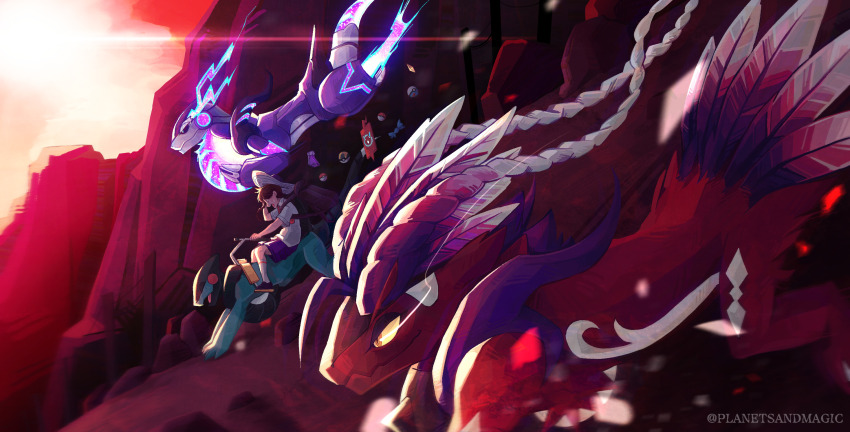 1girl, :o, black_shoes, brown_hair, candy, closed_eyes, closed_mouth, commentary, cyclizar, english_commentary, eye_trail, food, gen_4_pokemon, glowing, great_ball, grey_shorts, highres, holding_handlebar, juliana_(pokemon), koraidon, light_trail, miraidon, nintendo, non-humanoid_robot, open_mouth, planetsandmagic, poke_ball, poke_ball_(basic), pokemon, pokemon_(creature), pokemon_focus, pokemon_scarlet_and_violet, potion_(pokemon), purple_shorts, rare_candy, riding, riding_pokemon, robot, rotom, rotom_phone, running, school_uniform, shoes, short_sleeves, shorts, thrusters, twitter_username, ultra_ball, uva_academy_school_uniform, white_shorts, wrapped_candy