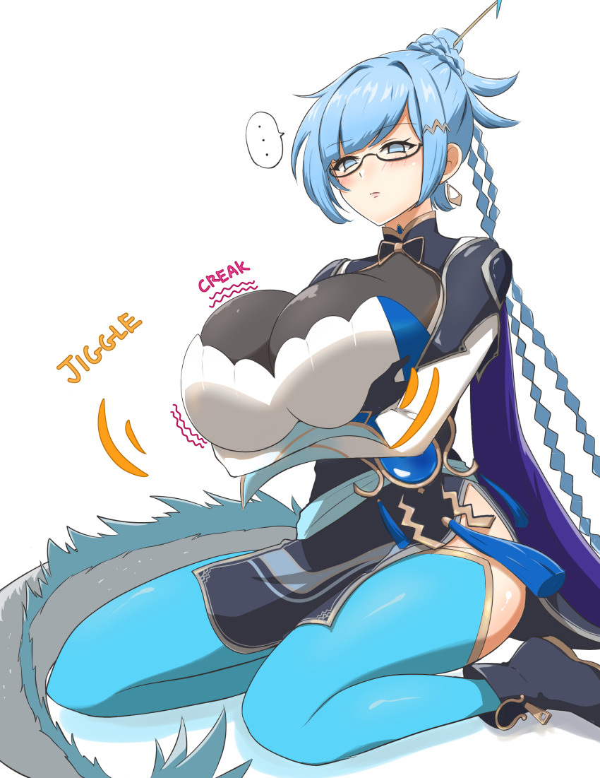 1girl, akane_manpuku, alternate_breast_size_(larger), blue_eyes, blue_hair, breast_expansion, breasts, digestion