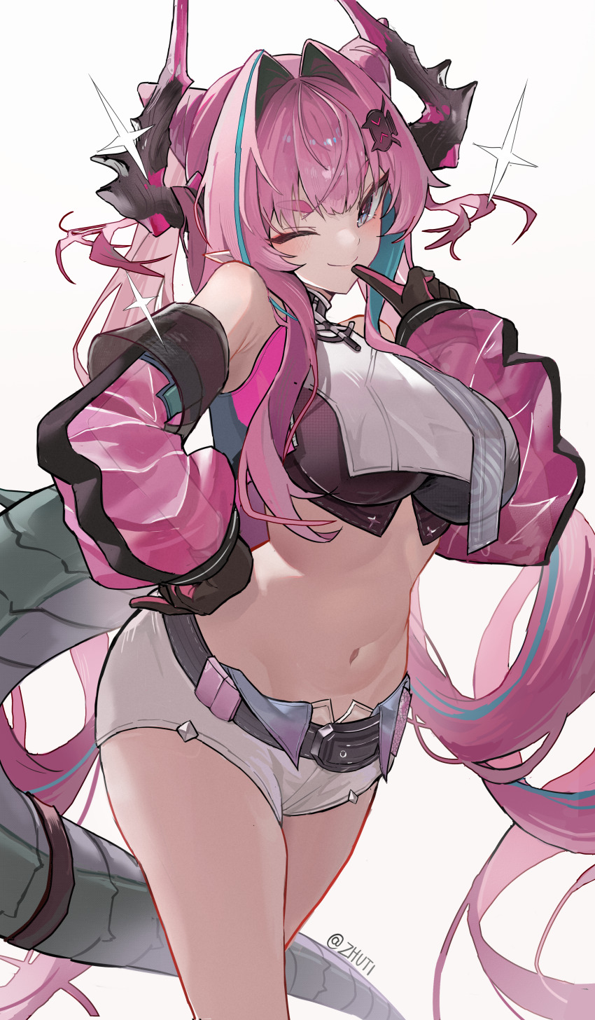 1girl, absurdres, arknights, arknights:_endfield, commentary_request, cowboy_shot, detached_sleeves, dragon_girl