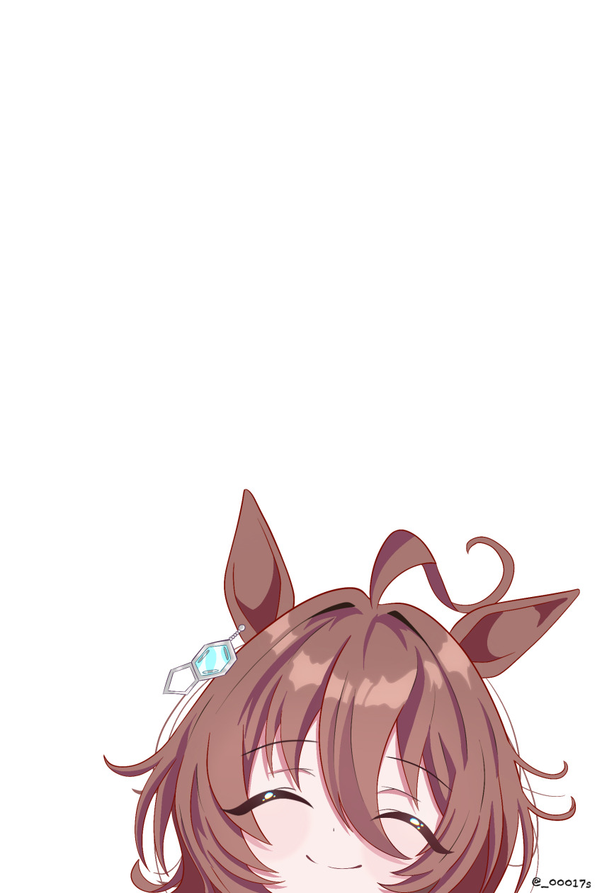 00017s, 1girl, absurdres, agnes_tachyon_(umamusume), ahoge, animal_ear_piercing, animal_ears, brown_hair