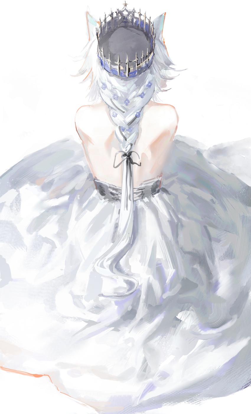 1girl, absurdres, animal_ears, arknights, backless_dress, backless_outfit, bare_back, bare_shoulders