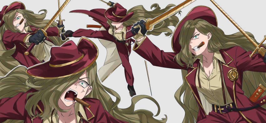 1girl, absurdres, badge, belt, black_gloves, black_shoes, blonde_hair, blue_eyes