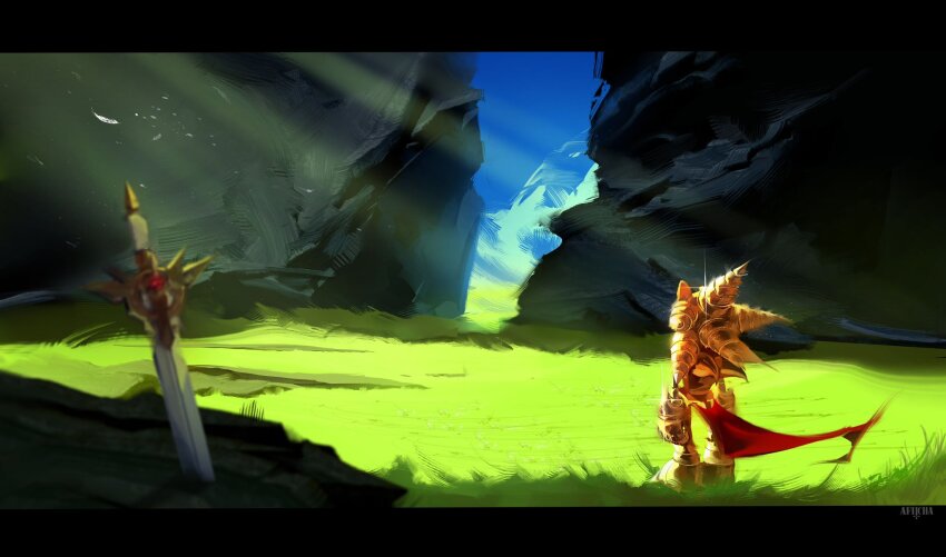 1boy, afiicha, cape, excalibur_(sonic), excalibur_sonic, facing_away, grass, hedgehog_boy