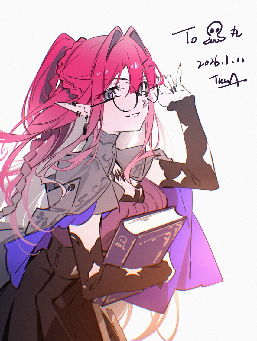 1girl, absurdres, arm_up, baobhan_sith_(fate), baobhan_sith_(swimsuit_pretender)_(second_ascension)_(fate), black_nails, black_skirt, black_sleeves