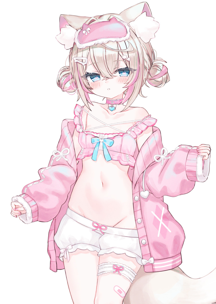 1girl, absurdres, animal_ear_fluff, animal_ears, babydoll, bandaid, bandaid_on_leg, blonde_hair
